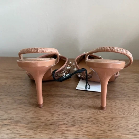 Zara Women's Beaded Nude Slingback Heels - Picture 4 of 9